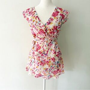Vintage Women Y2K Floral Babydoll Peplum Tie Back Top Small Light Fairy Feminine